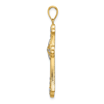 14K with White Rhodium Diamond-cut Edges Cross Charm