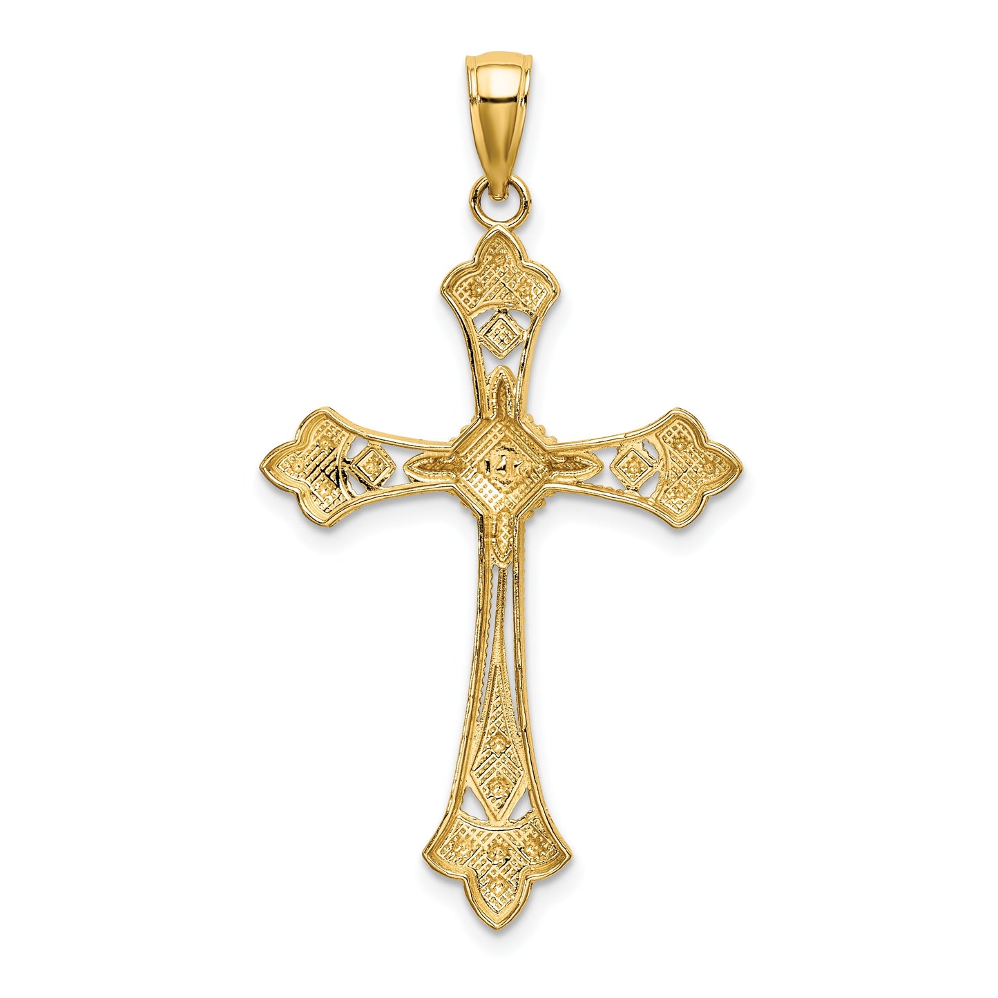 14K with White Rhodium Diamond-cut Edges Cross Charm
