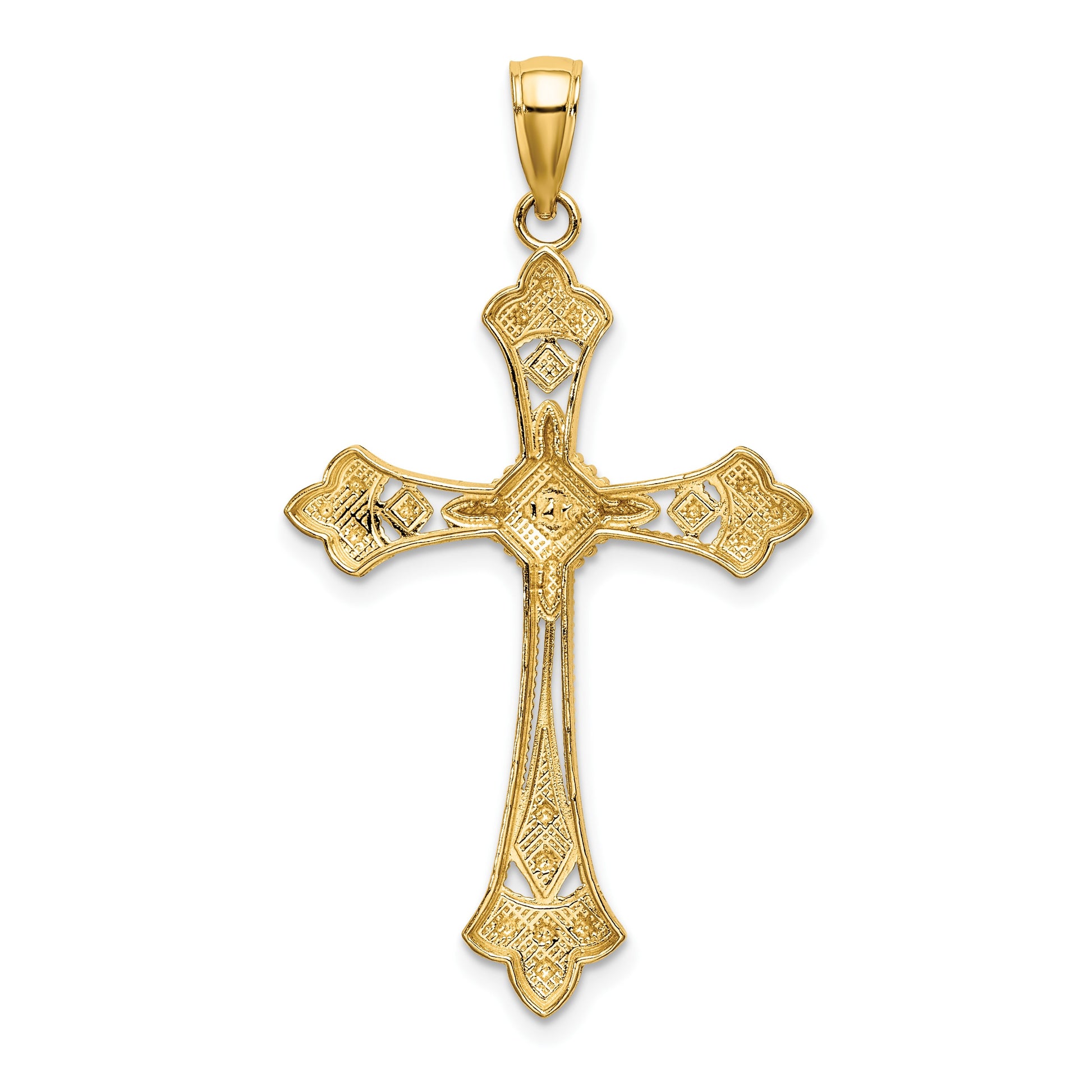 14K with White Rhodium Diamond-cut Edges Cross Charm
