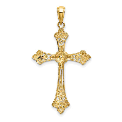 14K with White Rhodium Diamond-cut Edges Cross Charm