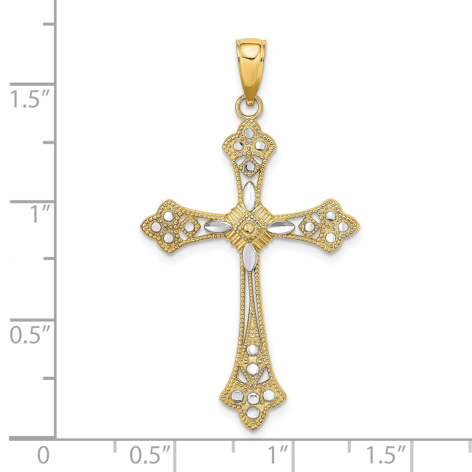 14K with White Rhodium Diamond-cut Edges Cross Charm