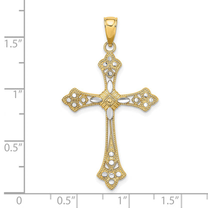 14K with White Rhodium Diamond-cut Edges Cross Charm