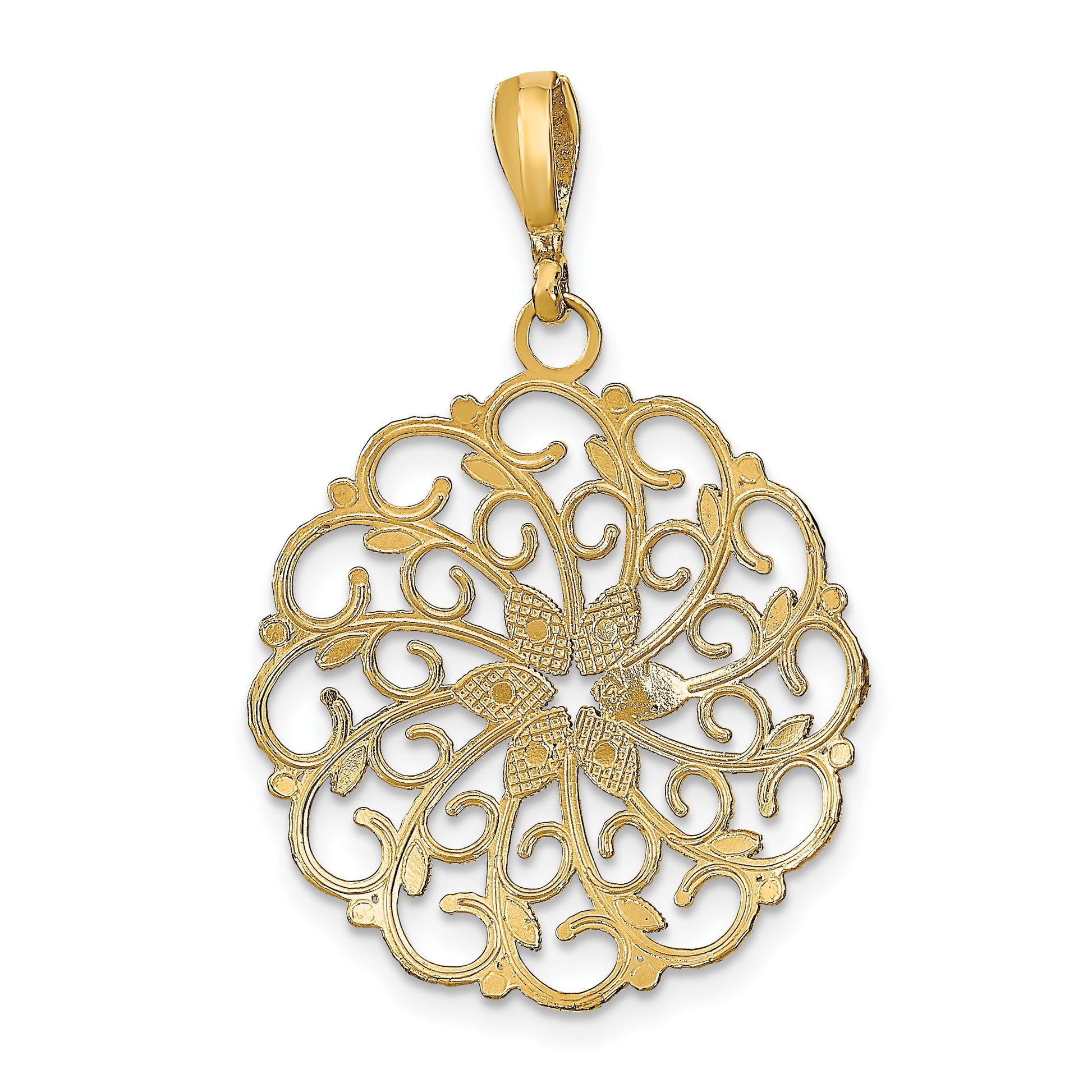 14K and White Rhodium Diamond-cut Scalloped Wave Charm