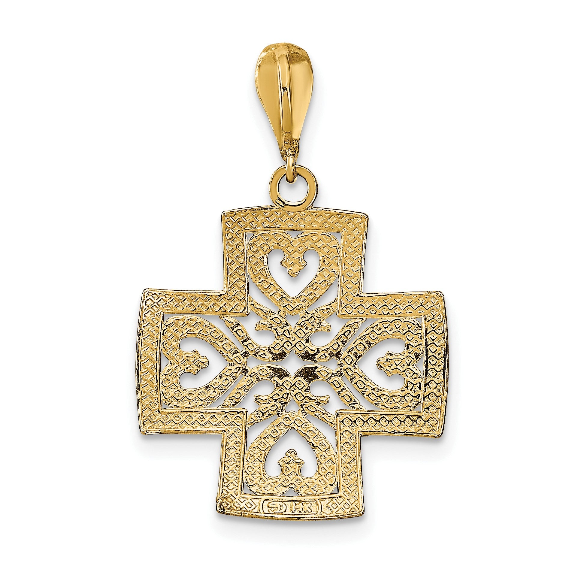 14K and White Rhodium Large Diamond-cut Hearts Maltese Cross Charm