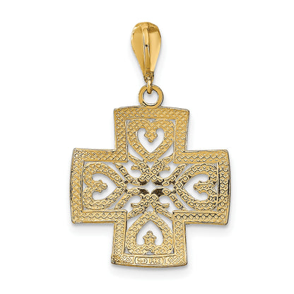 14K and White Rhodium Large Diamond-cut Hearts Maltese Cross Charm