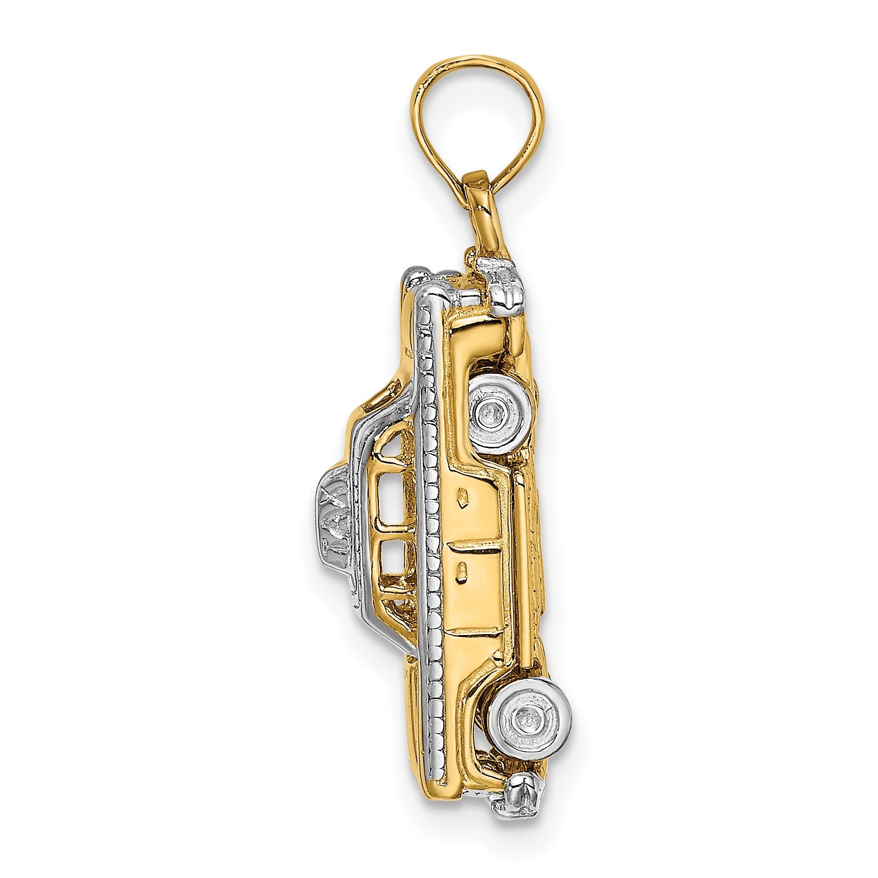 14k with White Rhodium 3-D Taxi with Moveable Tires Charm