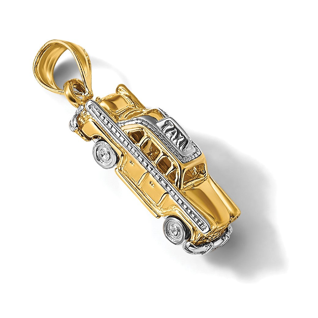 14k with White Rhodium 3-D Taxi with Moveable Tires Charm