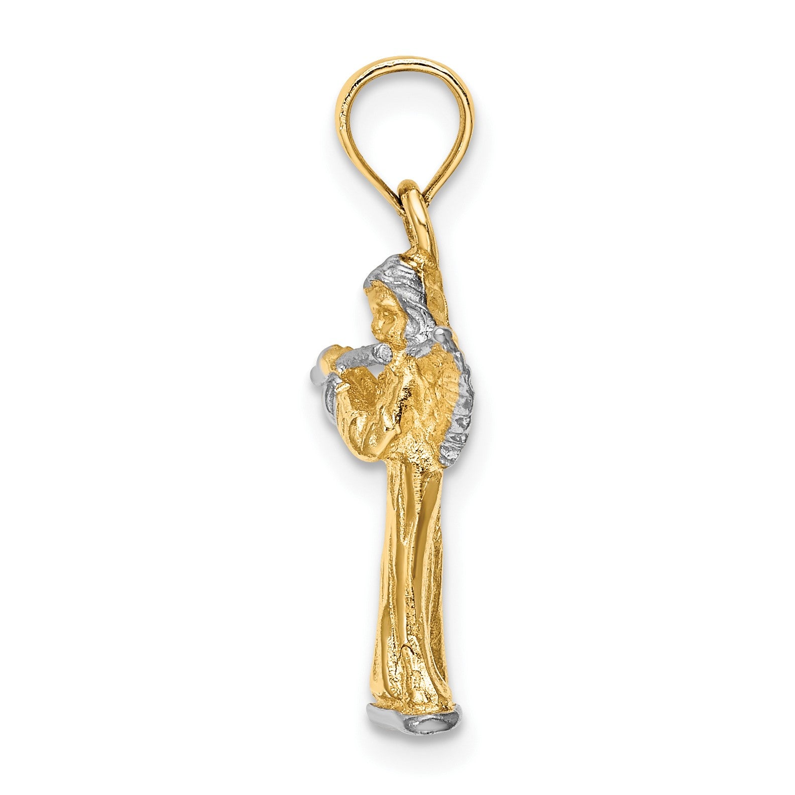 14k and White Rhodium 3-D Angel Playing Flute Charm