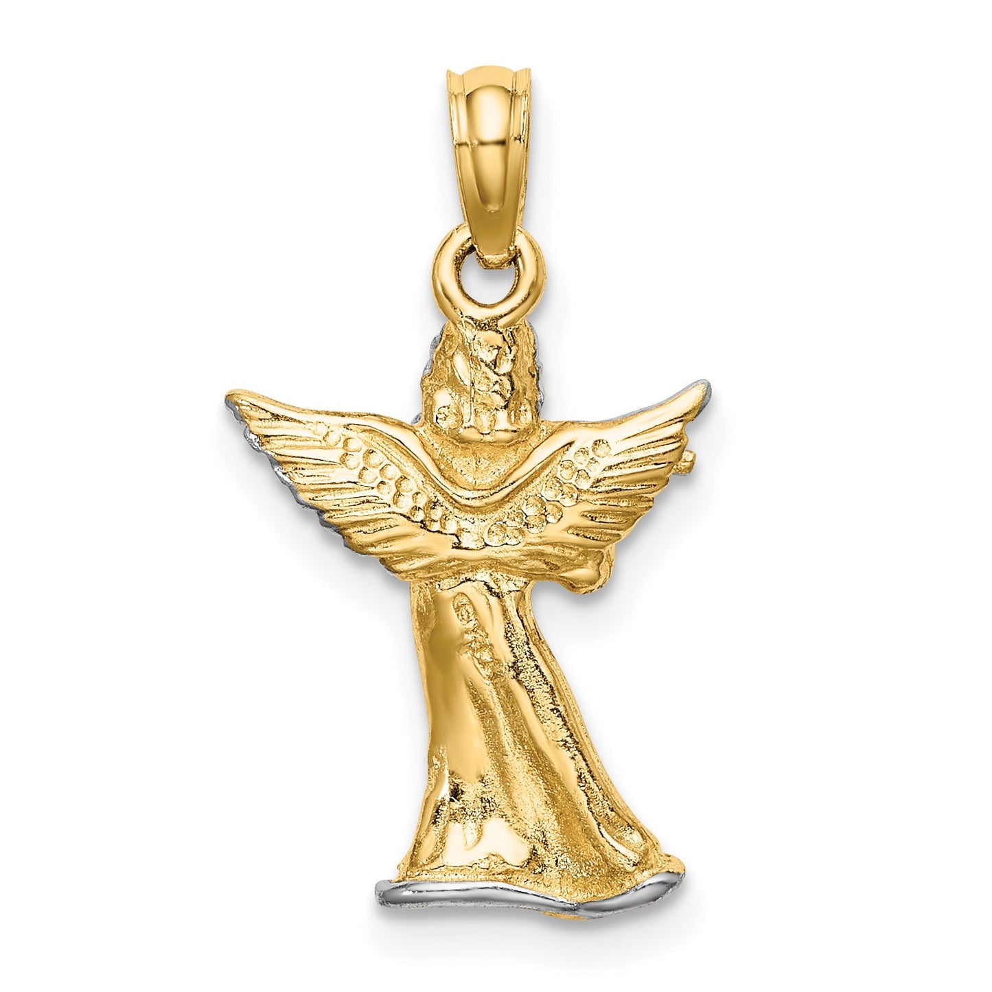 14k and White Rhodium 3-D Angel Playing Flute Charm