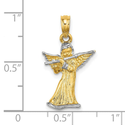 14k and White Rhodium 3-D Angel Playing Flute Charm