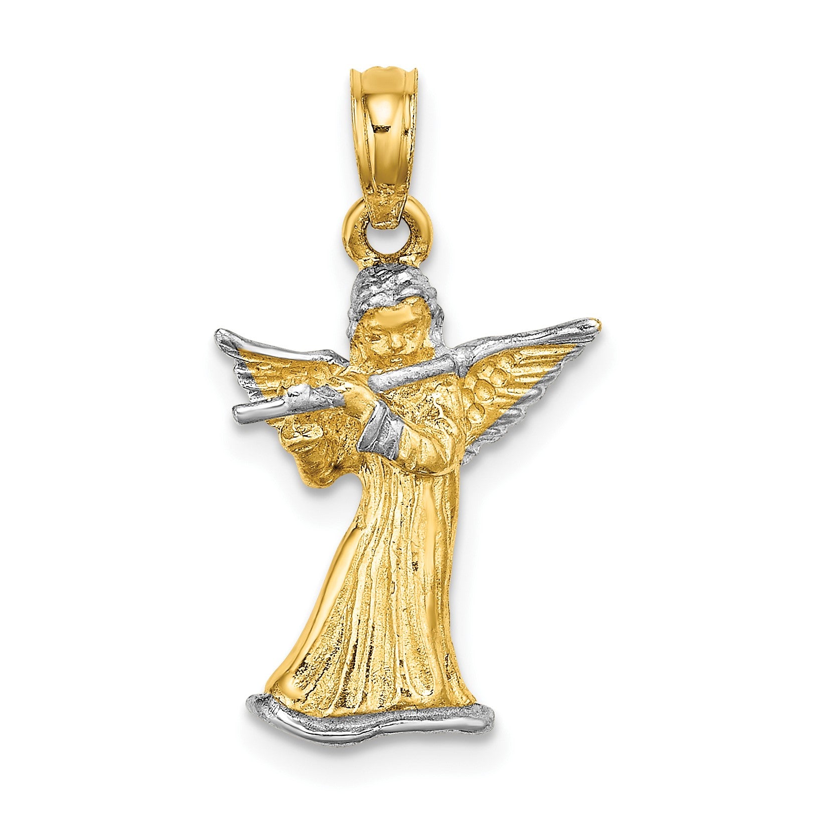 14k and White Rhodium 3-D Angel Playing Flute Charm