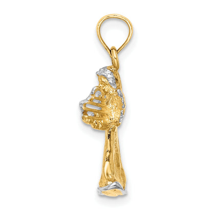 14k and White Rhodium 3-D Angel Playing Harp Charm