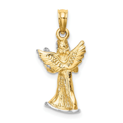 14k and White Rhodium 3-D Angel Playing Harp Charm