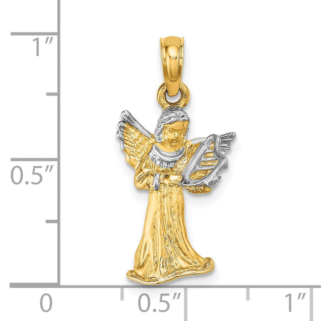 14k and White Rhodium 3-D Angel Playing Harp Charm