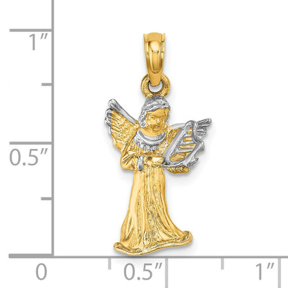14k and White Rhodium 3-D Angel Playing Harp Charm