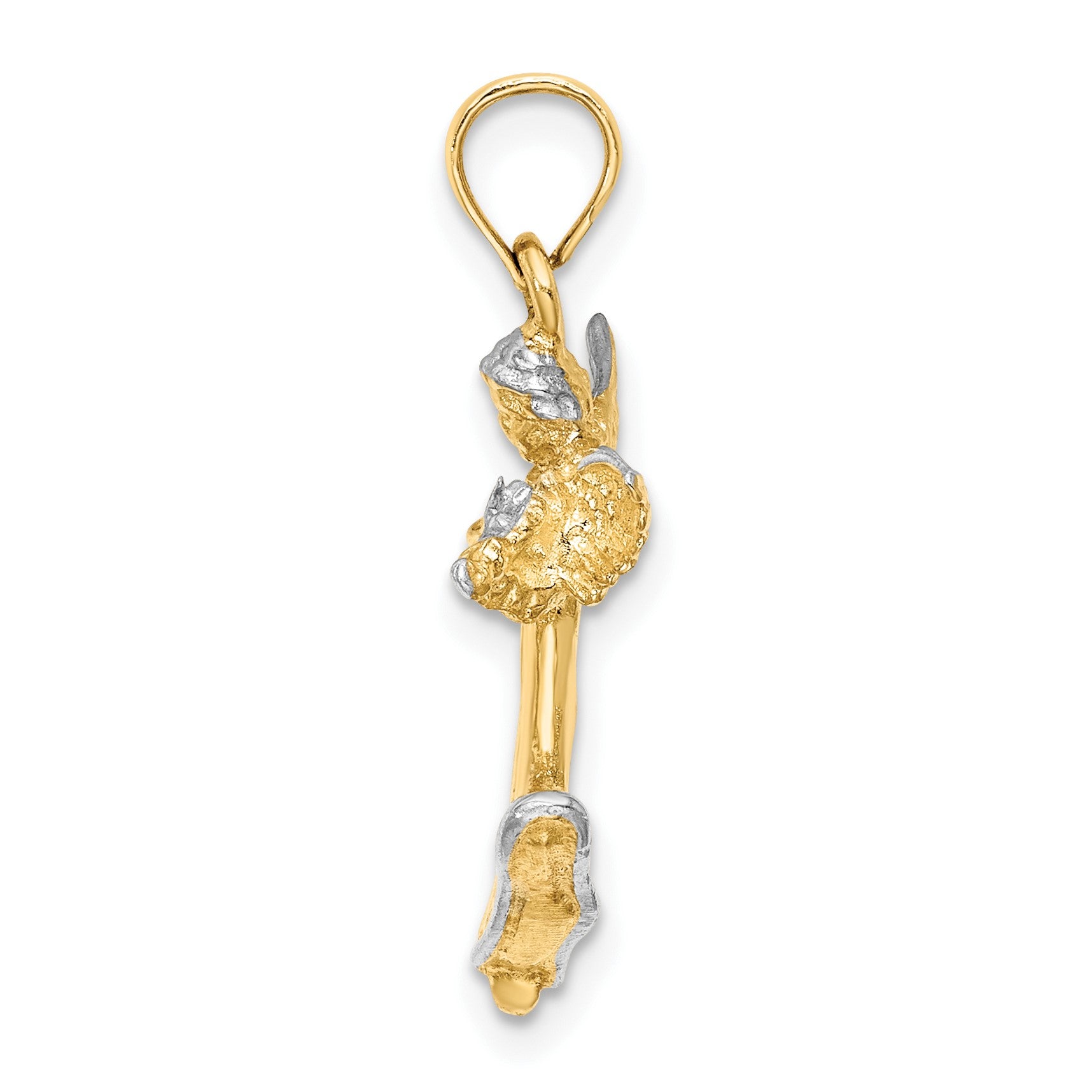 14k and White Rhodium 3-D Angel Playing Violin Charm