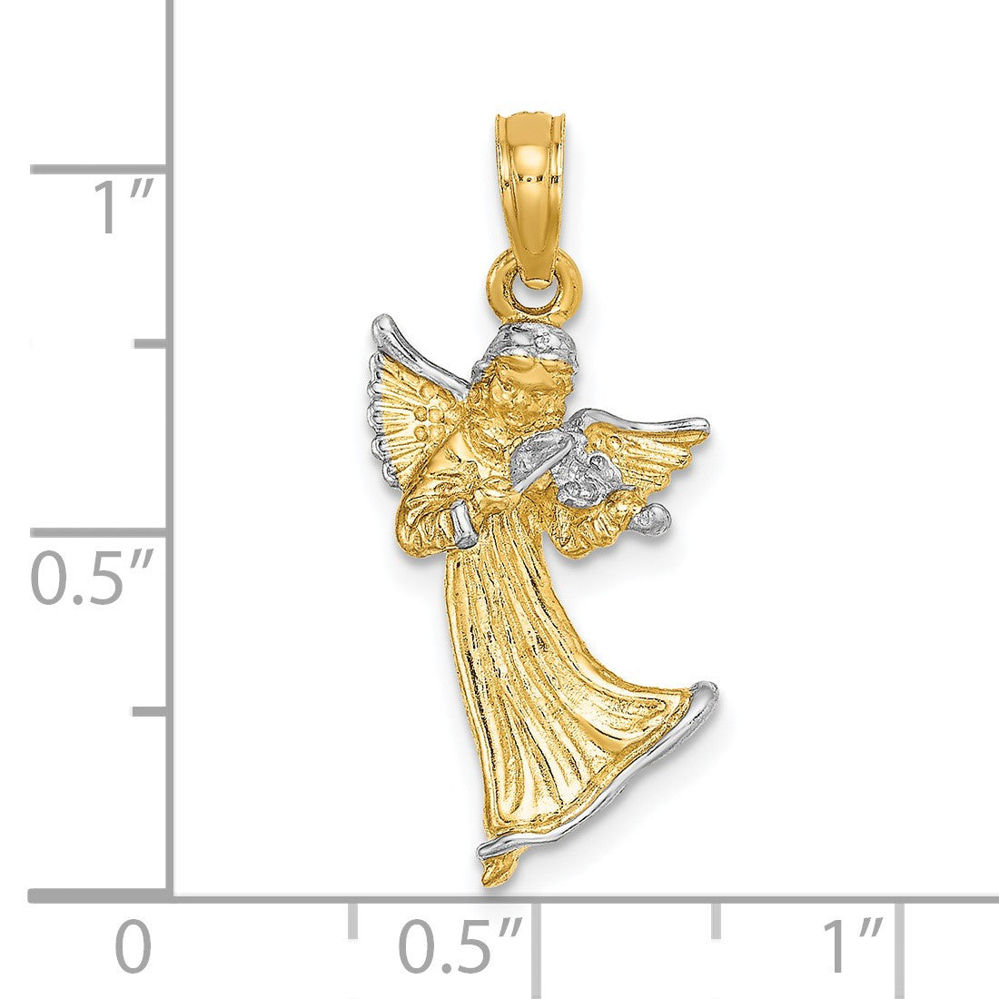 14k and White Rhodium 3-D Angel Playing Violin Charm