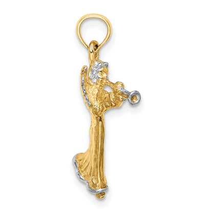 14k and White Rhodium 3-D Angel Playing Trumpet Charm