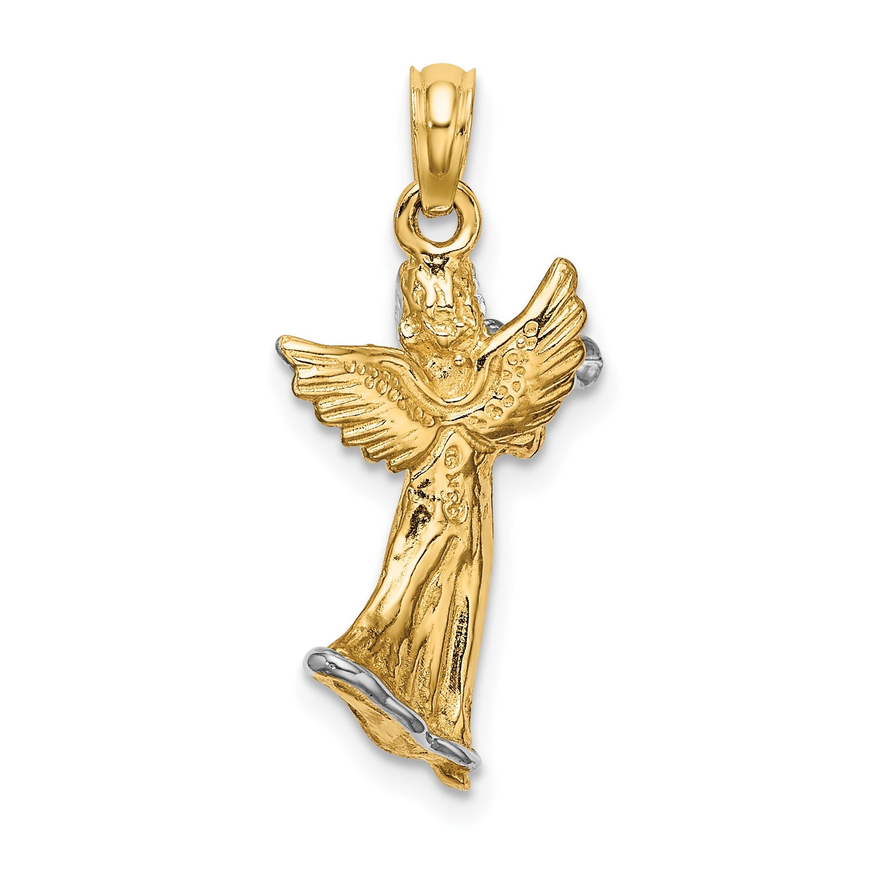 14k and White Rhodium 3-D Angel Playing Trumpet Charm