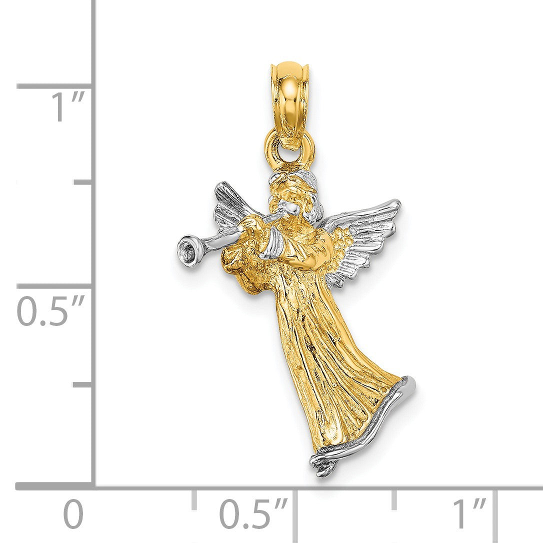 14k and White Rhodium 3-D Angel Playing Trumpet Charm