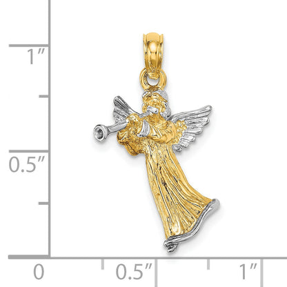 14k and White Rhodium 3-D Angel Playing Trumpet Charm