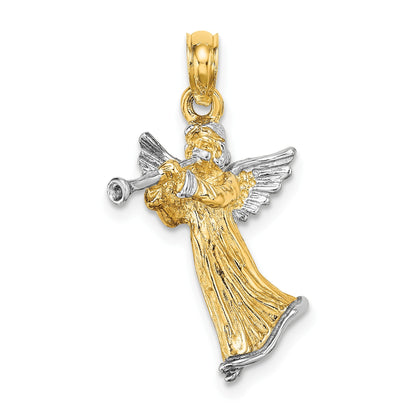 14k and White Rhodium 3-D Angel Playing Trumpet Charm