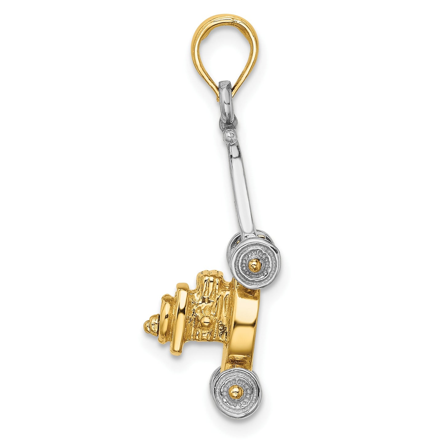 14k Two-tone 3-D Lawn Mower with Moveable Handle and Wheels Charm