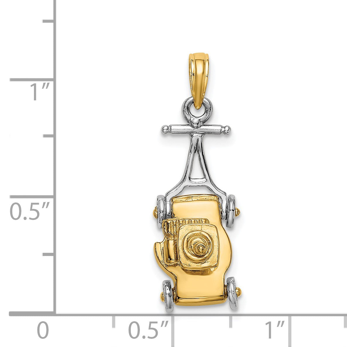 14k Two-tone 3-D Lawn Mower with Moveable Handle and Wheels Charm