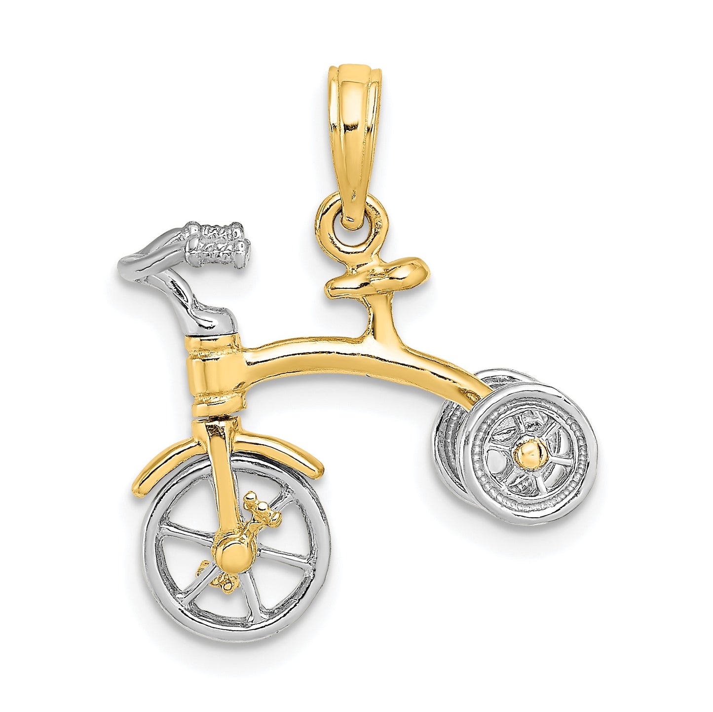 14k Two-tone 3-D Tricycle with Moveable Handlebars and Wheels Charm