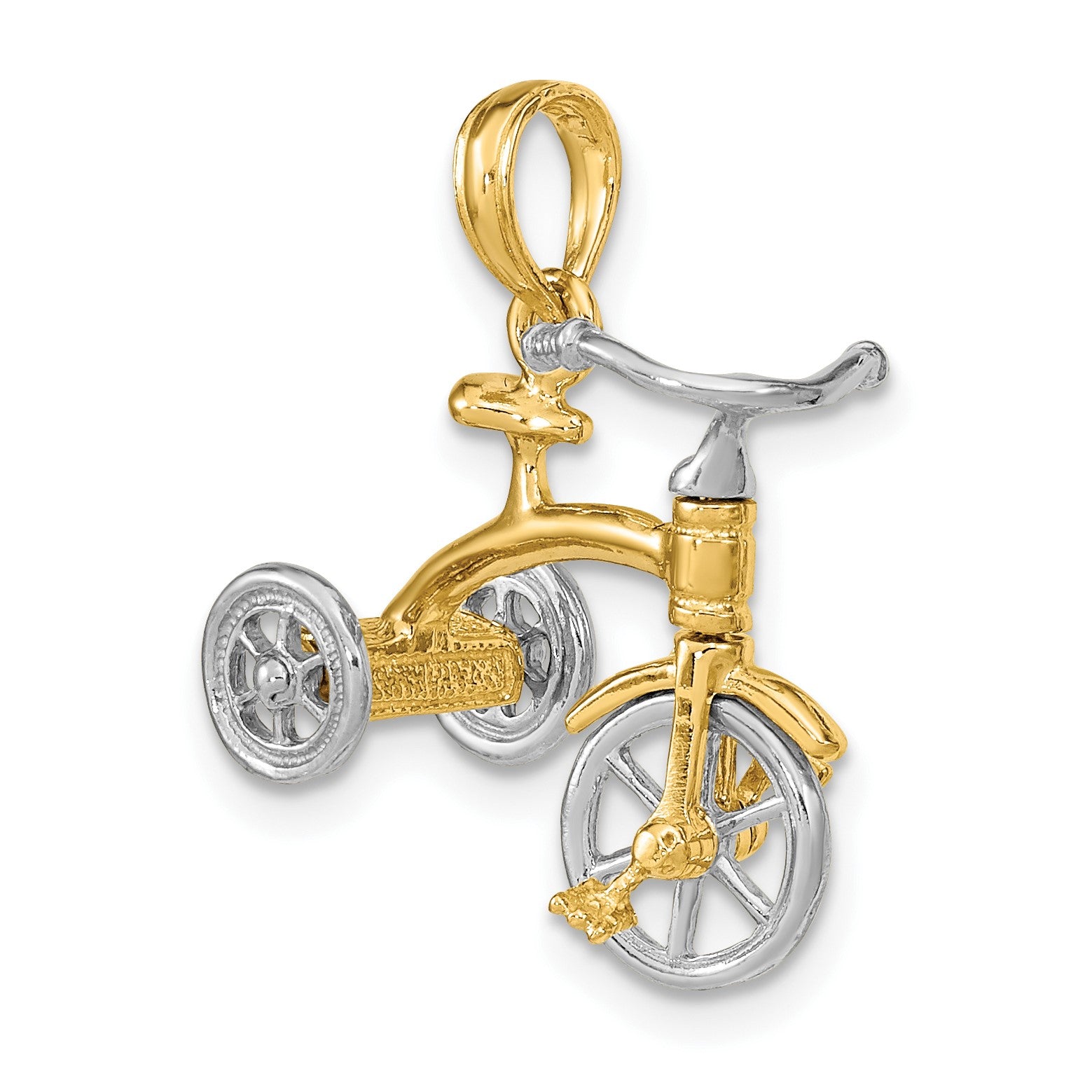 14k Two-tone 3-D Tricycle with Moveable Handlebars and Wheels Charm