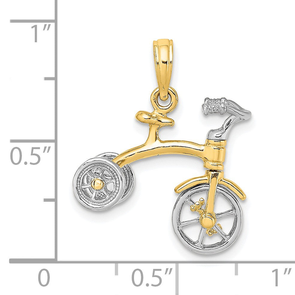 14k Two-tone 3-D Tricycle with Moveable Handlebars and Wheels Charm