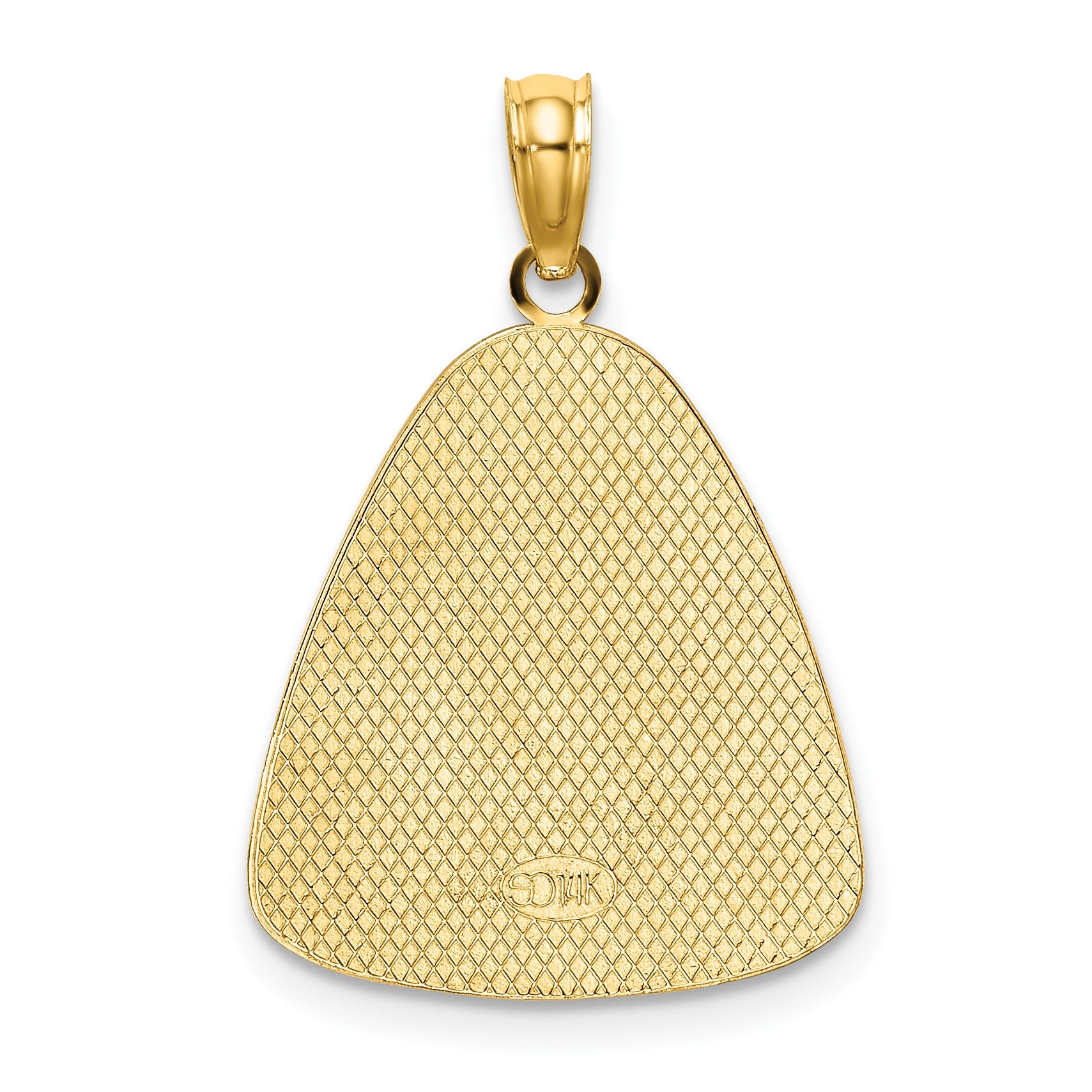 14K and White Rhodium Angel Praying with Halo On Triangle Disc Pendant