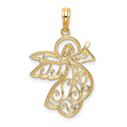 14K and White Rhodium Filigree Flying Angel Charm