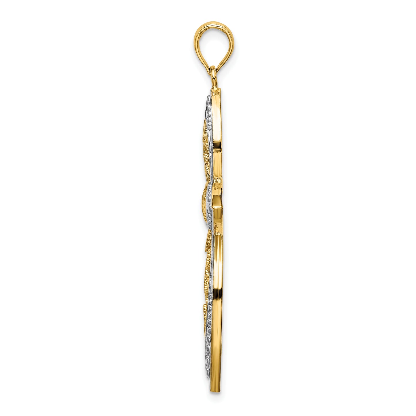 14K with Rhodium Beaded Filigree Cross Charm