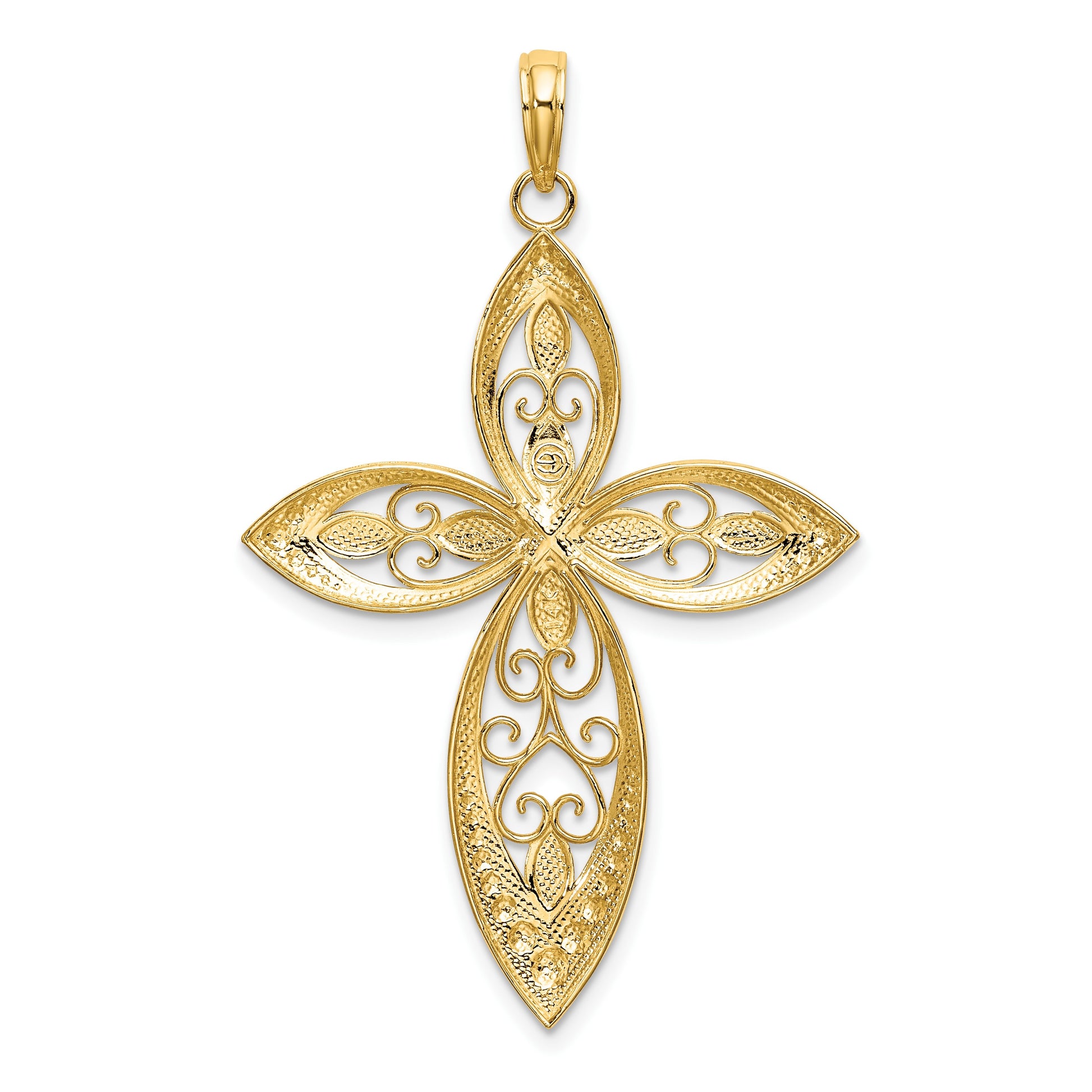 14K with Rhodium Beaded Filigree Cross Charm