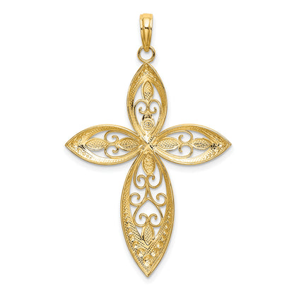 14K with Rhodium Beaded Filigree Cross Charm