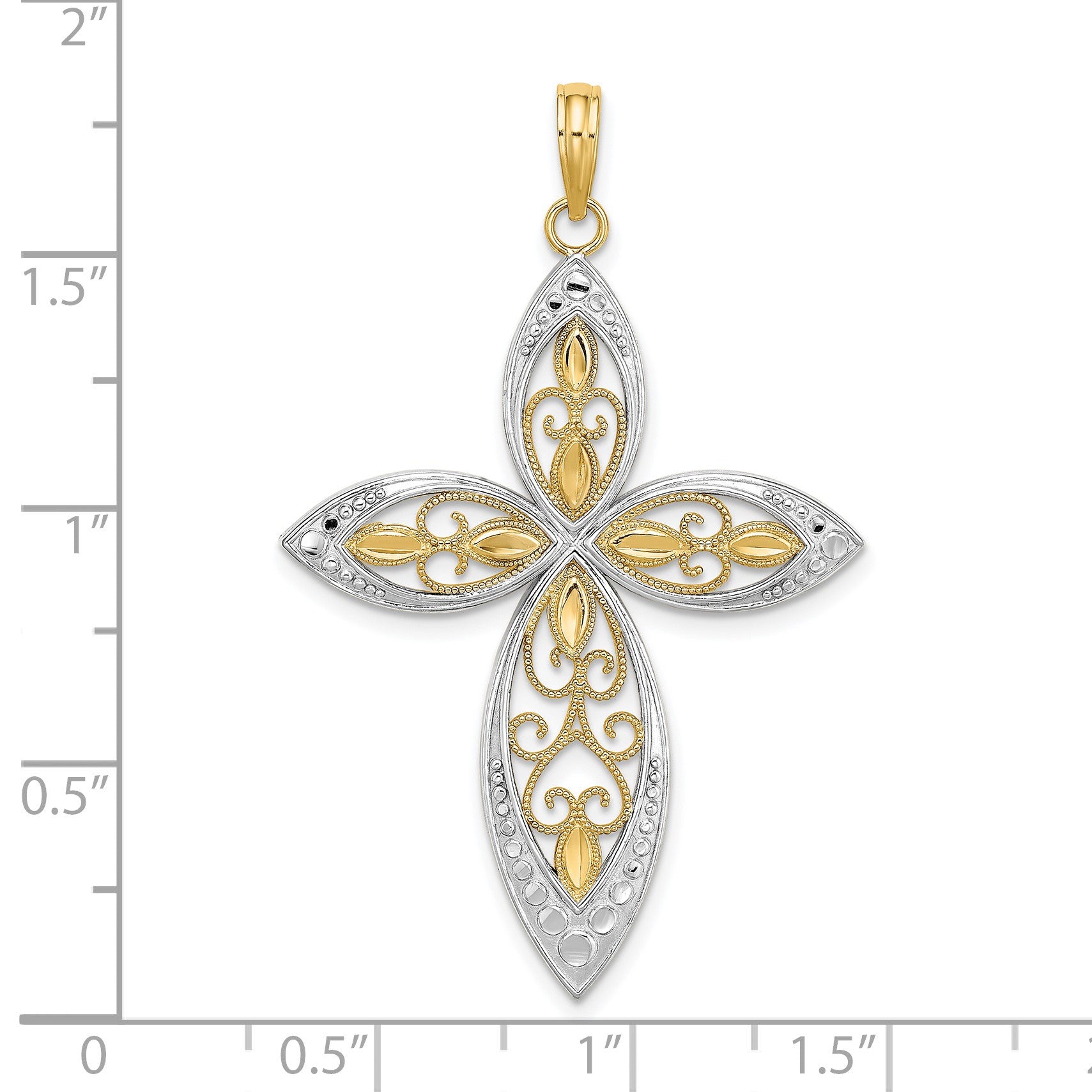 14K with Rhodium Beaded Filigree Cross Charm
