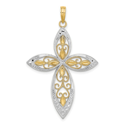 14K with Rhodium Beaded Filigree Cross Charm