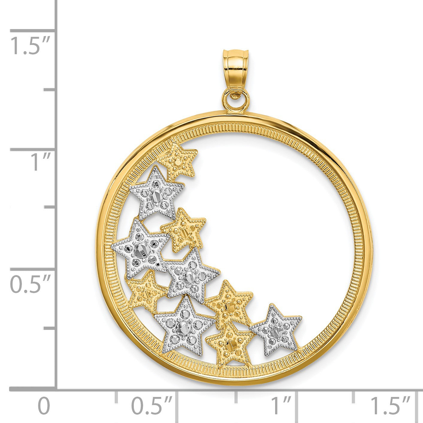 14k and White Rhodium Stars in Round Frame Charm