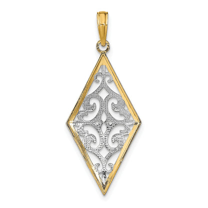 14k and White Rhodium Diamond-Shape Cut-Out Filigree Charm
