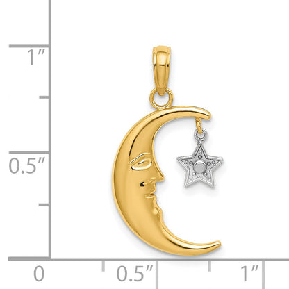 14k Two-Tone Half Moon with Moveable Dangle Star Charm