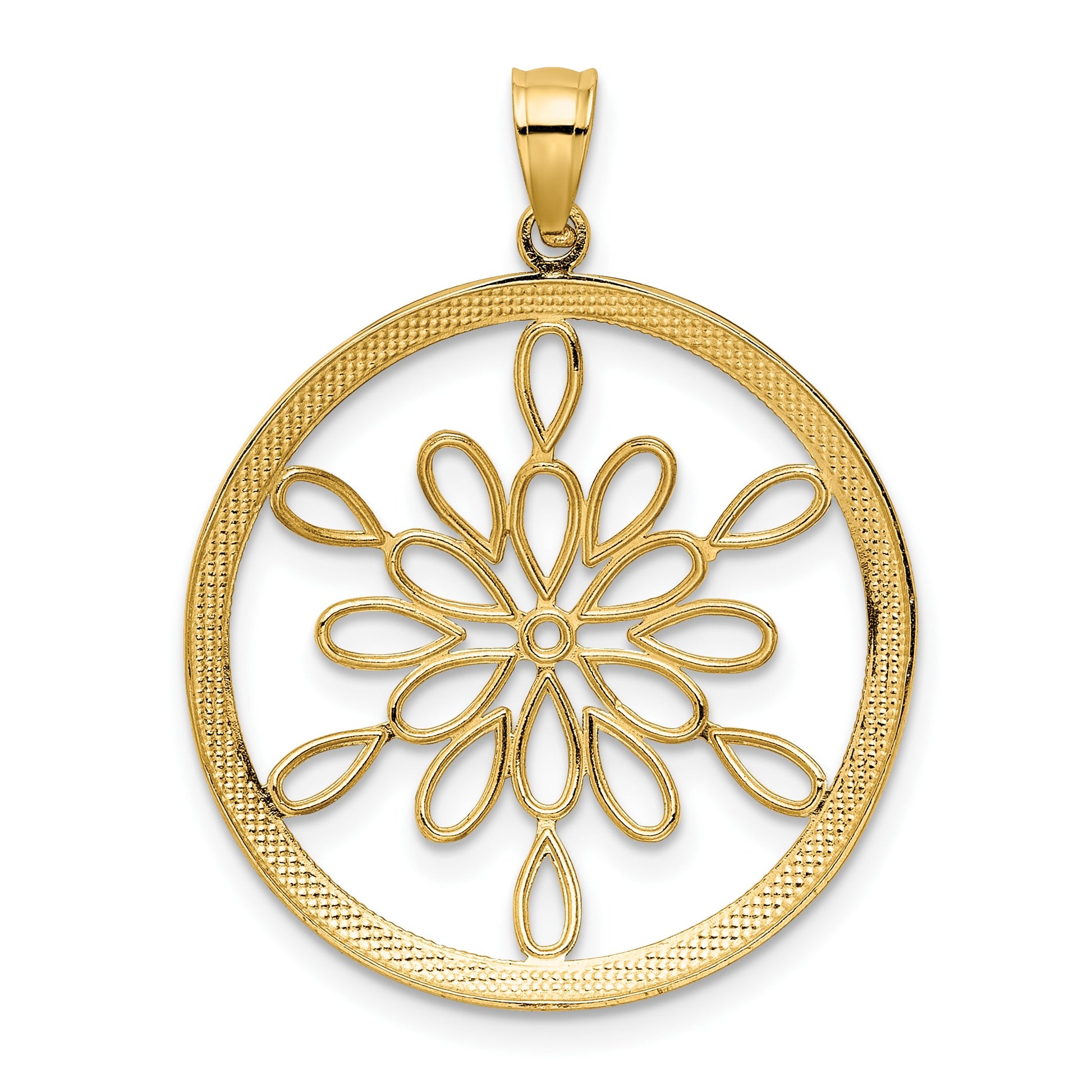 14K and White Rhodium Diamond-cut Circle Snowflake Charm
