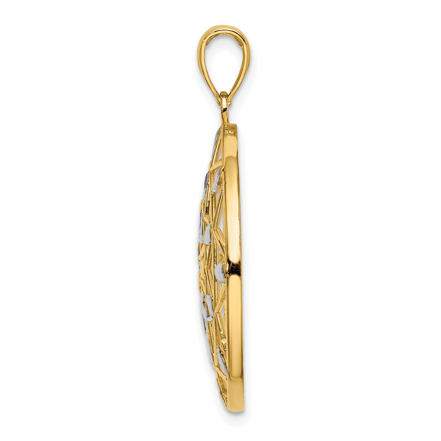 14K and White Rhodium Diamond-cut Medallion Pendant