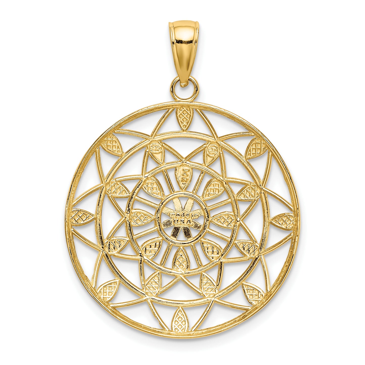 14K and White Rhodium Diamond-cut Medallion Pendant