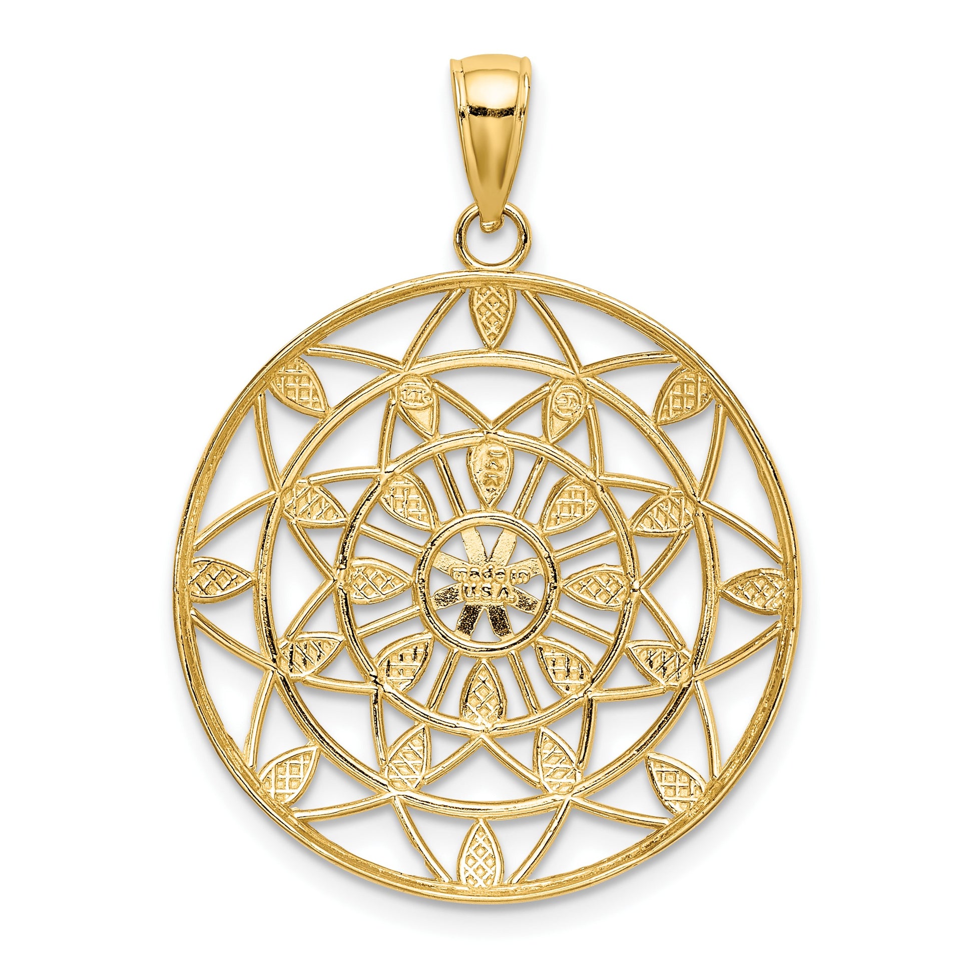 14K and White Rhodium Diamond-cut Medallion Pendant