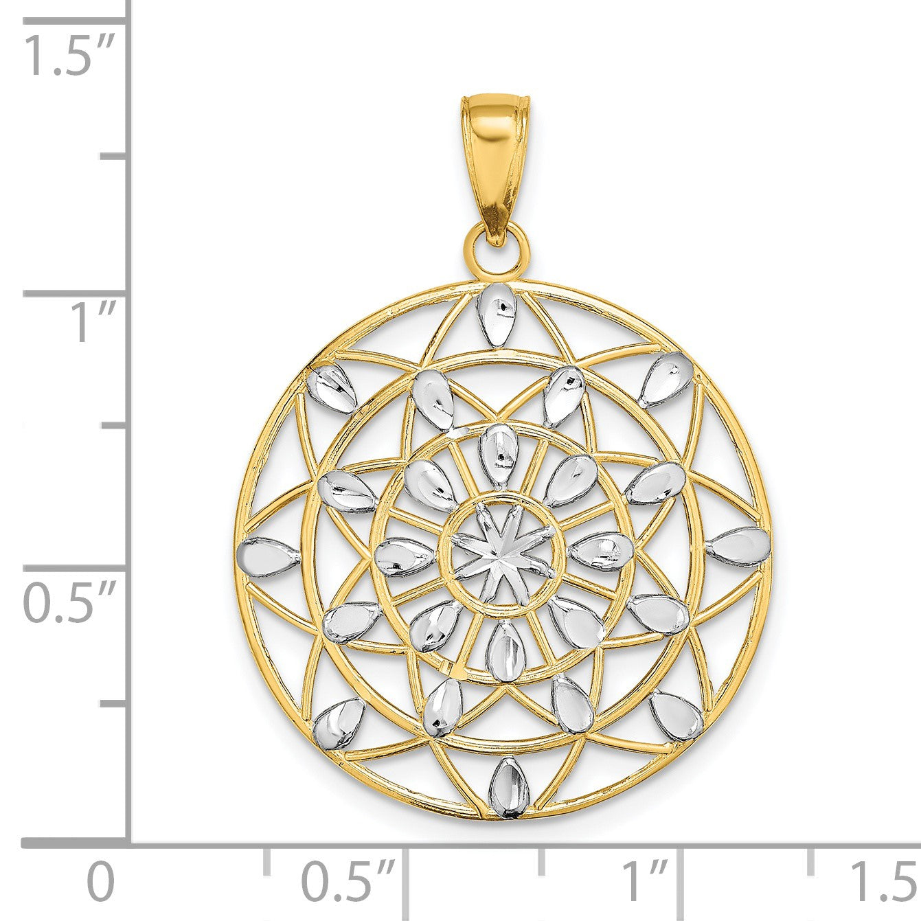 14K and White Rhodium Diamond-cut Medallion Pendant