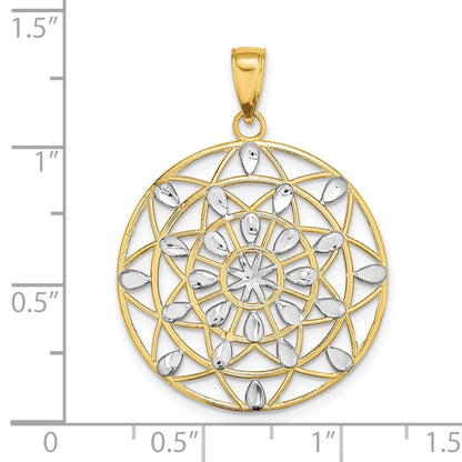14K and White Rhodium Diamond-cut Medallion Pendant