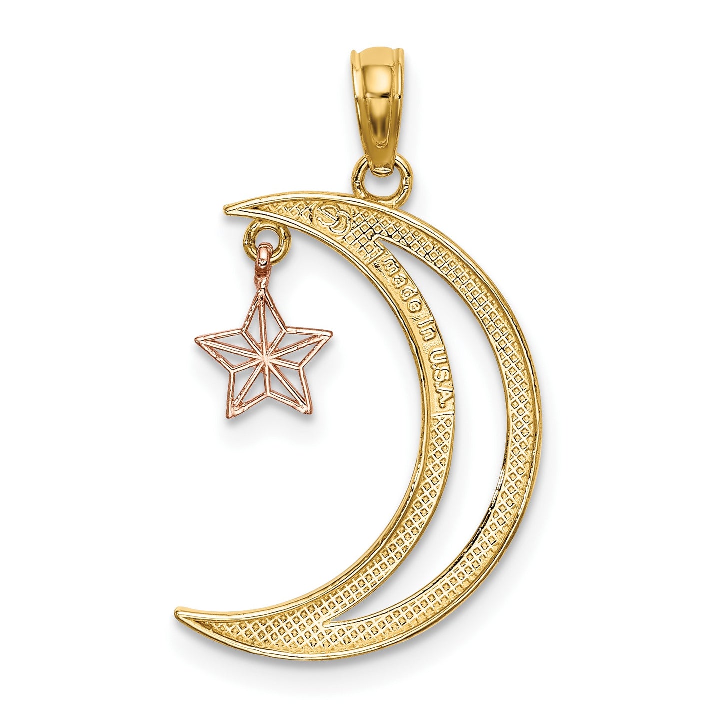 14k Two-tone with White Rhodium Moon with Moveable Star Charm