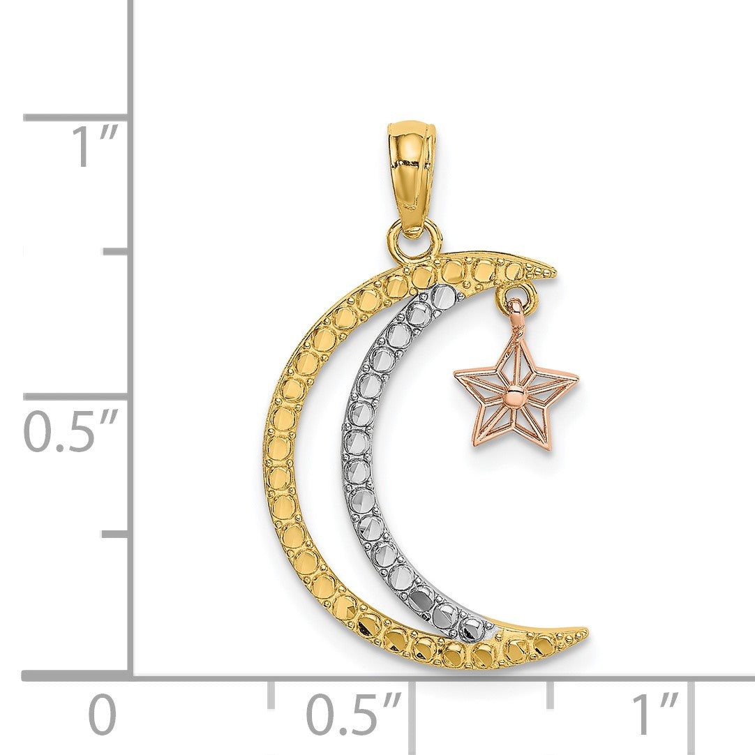 14k Two-tone with White Rhodium Moon with Moveable Star Charm