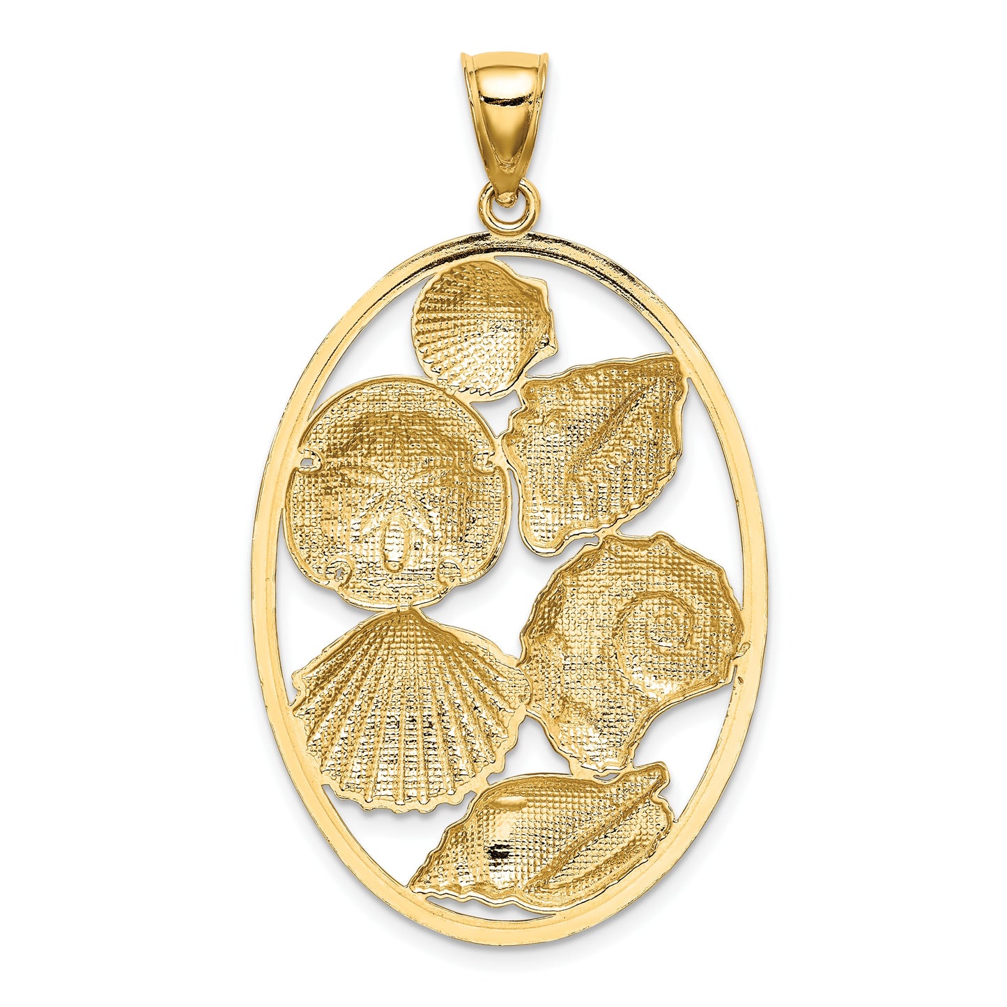 14k with White Rhodium Shell Cluster In Oval Frame Charm